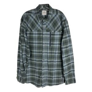 Ascend Shirt Mens Green Blue Flannel Plaid Long XLT/TGT Sleeve Button Up Cotton